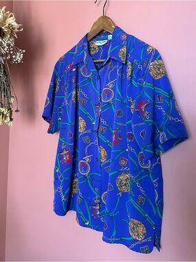 Alfred Dunner indigo shirt with a retro vibe
